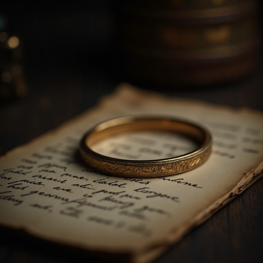 Vintage gold bracelet with engraved detail on aged paper
